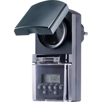 Sygonix SY-5044422 Digitale Zeitschaltuhr Steckdose, Wochenprogramm, 1800 W, IP44, Countdown- & Zufallsfunktion, Weiß