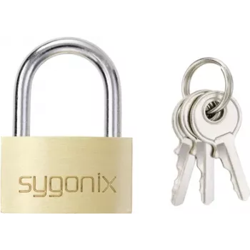 Sygonix SY-5045288 Messing-Vorhängeschloss 29,8 mm gleichschließend? Nein, verschiedenschließend Gold-Gelb