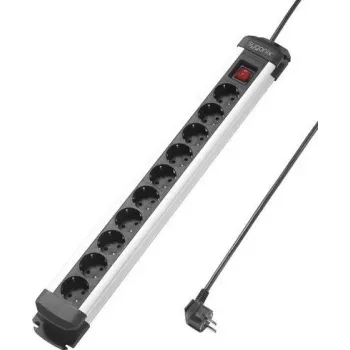 Sygonix SY-4538266 10-fach Steckdosenleiste mit Schaltern, 1,5m Kabel, Schwarz/Silber