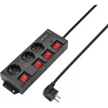 Sygonix RF-4737788 Steckdosenleiste mit Schalter, 6 Schuko-Steckdosen, 1,5 m Kabel, Schwarz