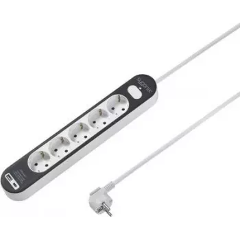 SYGONIX SY-4755368 Steckdosenleiste mit Schalter, 6 Schuko-Steckdosen, 1,5 m Kabel, Weiß/Grau