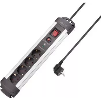 SYGONIX SY-4755610 Überspannungsschutz-Steckdosenleiste, 6 Schuko-Steckdosen, 1,5 m Kabel, Silber/Schwarz