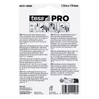 tesa Montage PRO Outdoor 66751-00000-00 Transparentes Montageband 1,5 m x 19 mm