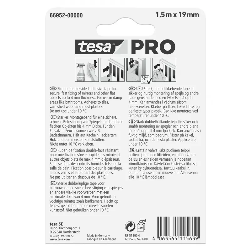 tesa Montage PRO Spiegel-Montageband Weiß 1,5 m x 19 mm 66952-00000-00