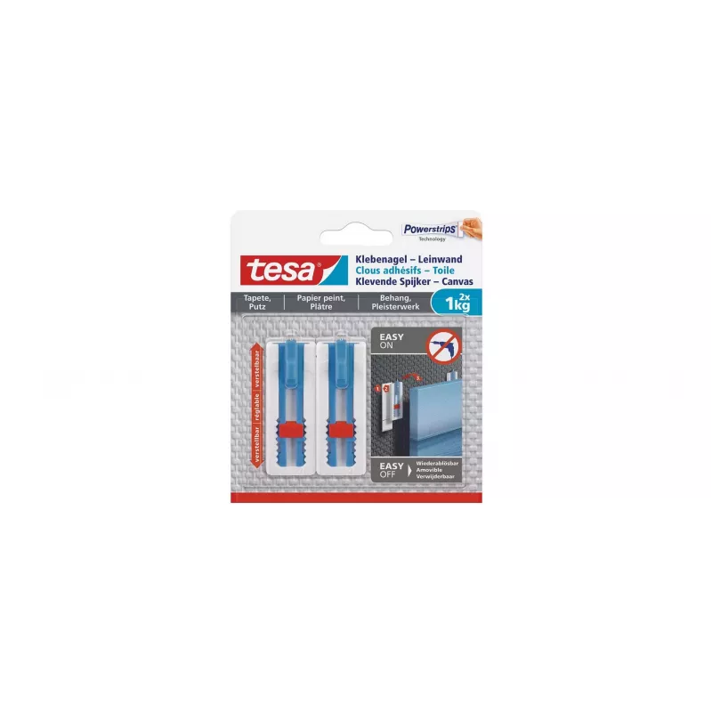 tesa 77778 Klebenägel für Tapeten & Putz, 1 kg pro Nagel, Weiß, 6 Stück