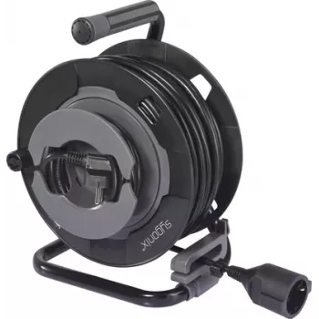 Sygonix SY-6618486 Kabeltrommel mit 4 Schuko-Steckdosen, 25 m Kabel, Schwarz