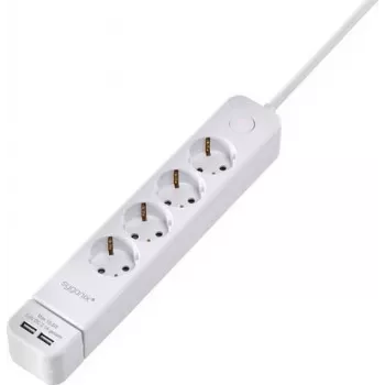 Sygonix SY-4535058 6-fach Steckdosenleiste mit beleuchtetem Hauptschalter, 1,5 m Kabel, Weiß