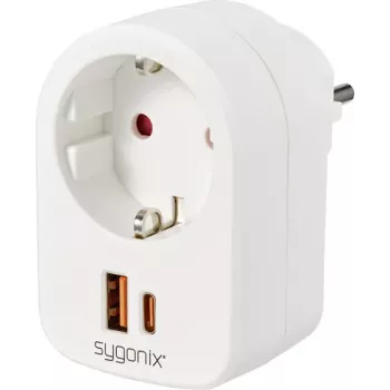 Sygonix SY-6713236 Steckdosenadapter mit 2 USB-Anschlüssen, Typ F, 3680 W, Weiß