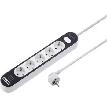 Sygonix SY-4538276 5-fach Steckdosenleiste mit beleuchtetem Schalter, 1,5 m Kabel, Weiß/Schwarz