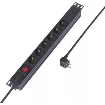 Sygonix SY-6736978 19 Zoll 1U Rack-Montage Steckdosenleiste, 6 Schuko-Steckdosen, 2m Kabel, Schwarz