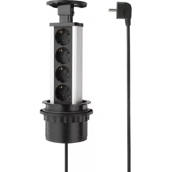 SYGONIX SY-4737792 Desktop-Steckdosenleiste mit 8 Schuko-Steckdosen und 2 USB-Anschlüssen, Schwarz/Silber