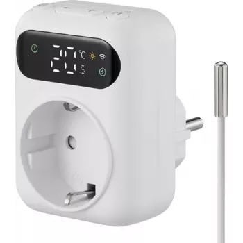 Sygonix SY-6824096 Zwischenstecker-Thermostat mit Wochenprogramm, 16 A, 3680 W, LCD, Frostschutz, Kindersicherung, Weiß