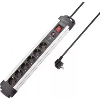 SYGONIX SY-4755612 Überspannungsschutz-Steckdosenleiste, 6 Schuko-Steckdosen, Überstromschutz, Silber/Schwarz, 1,5 m Kabel
