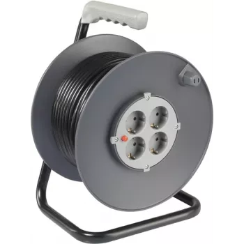 Sygonix SY-5655926 Kabeltrommel 25 m Schwarz Schuko-Stecker, 4 Steckdosen, Thermoschutz