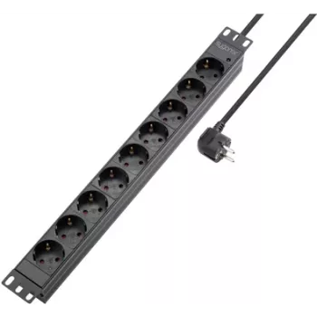 Sygonix SY-5799004 19-Zoll 9-fach Rack-Montage-Steckdosenleiste, Schuko, 2m Kabel, Schwarz
