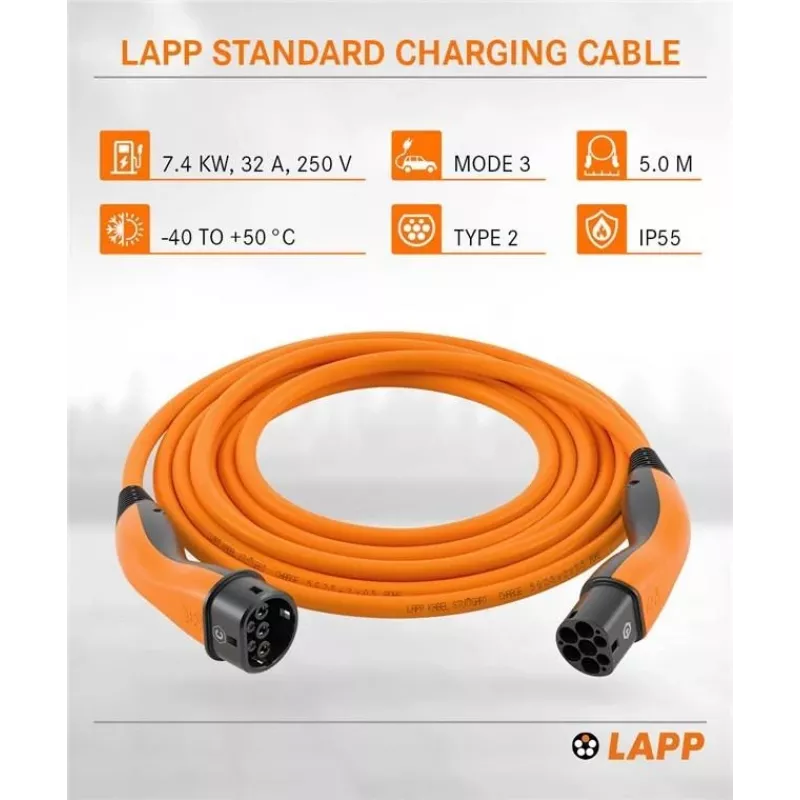 LAPP MOBILITY Typ 2 EV-Ladekabel, 7,4 kW, 5 m, Orange 61786
