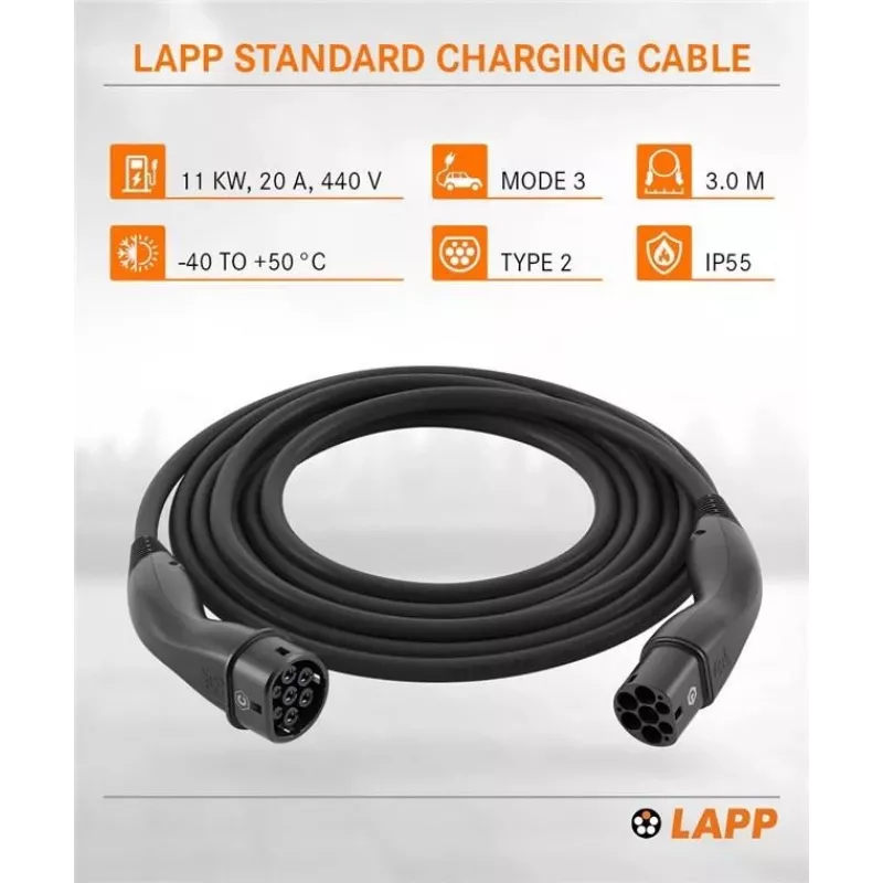 LAPP Typ 2 EV-Ladekabel Mode 3 11 kW 3-phasig 16 A 3 m Schwarz 75747