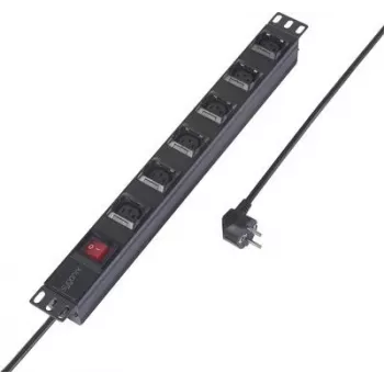 Sygonix SY-6736982 19-Zoll 6-fach Schuko PDU Steckdosenleiste, 1U Rackmontage, 2m Kabel, Schwarz