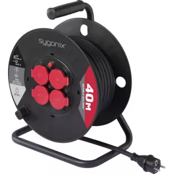 Sygonix SY-10236132 Kabeltrommel 25 m H05VV-F 3G1.5 4 Schuko-Steckdosen Schwarz