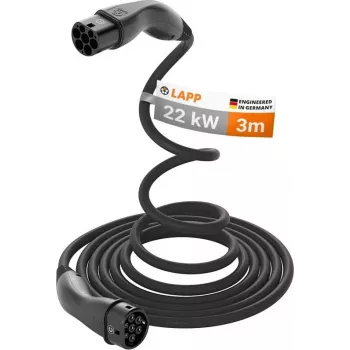 LAPP MOBILITY selbstaufrollendes Typ-2-EV-Ladekabel, 22 kW, 3 m, Schwarz (75749)