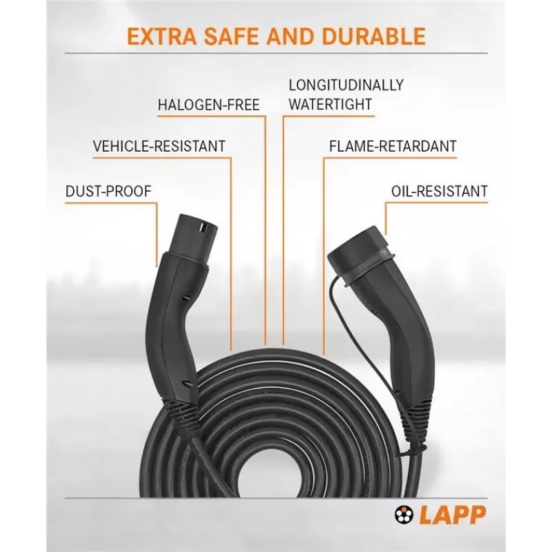 LAPP MOBILITY selbstaufrollendes Typ-2-EV-Ladekabel, 22 kW, 3 m, Schwarz (75749)