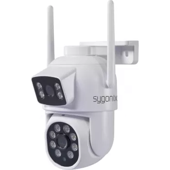 Sygonix SY-6271366 Full HD PTZ Außen-WLAN-IP-Kamera, 355° Schwenk, 90° Neigung, IP65, Zwei-Wege-Audio, MicroSD bis zu 128GB, Nachtsicht