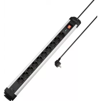 Sygonix SY-6807136 10-fach Überspannungsschutz-Steckdosenleiste, Schuko, 1,5 m Kabel, Schwarz/Silber