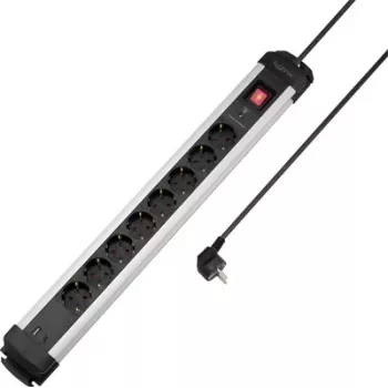 Sygonix SY-6807134 8-fach Überspannungsschutz-Steckdosenleiste, Schwarz/Silber, 1,5m Kabel