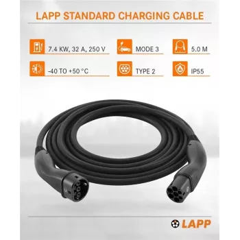 LAPP MOBILITY Typ 2 EV-Ladekabel, 7,4 kW, 5 m, Schwarz (61780)