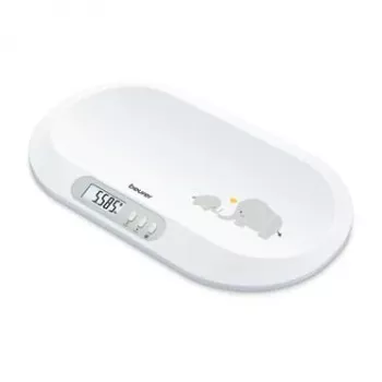 Beurer BY90 intelligente Babywaage mit Bluetooth, 20 kg Kapazität, 5 g Genauigkeit, gewölbte Wiegefläche, LCD-Anzeige, Weiß