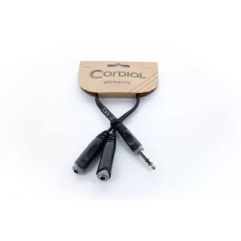 Cordial 14882 6,3mm Stereo-Klinken-Y-Adapterkabel, 1x Stecker auf 2x Buchse, 0,3m, Schwarz PVC