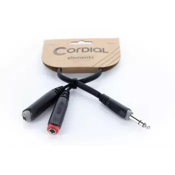 Cordial 14890 Audio Y-Adapter Kabel 6,3mm Stereo Klinkenstecker auf 2x 6,3mm Mono Klinkenbuchse 0,30m Schwarz PVC Twin Kabel