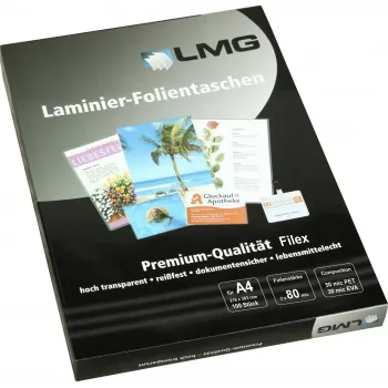 LMG A4 Glänzende Laminierfolien 80 Mikron 100er Pack (LMGA4-80L)