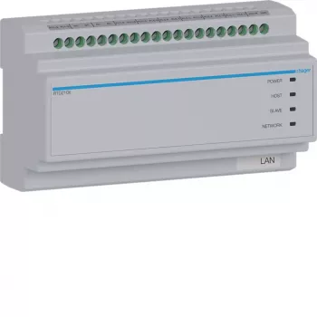 Hager RTD210X 2-Draht-Systemumschalter, 6-fach, für Hager IP-Türsprechanlage, DIN-Schiene, 4 Module, Lichtgrau