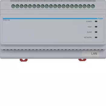 Hager RTD210X 2-Draht-Systemumschalter, 6-fach, für Hager IP-Türsprechanlage, DIN-Schiene, 4 Module, Lichtgrau