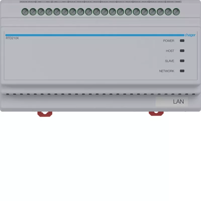 Hager RTD210X 2-Draht-Systemumschalter, 6-fach, für Hager IP-Türsprechanlage, DIN-Schiene, 4 Module, Lichtgrau