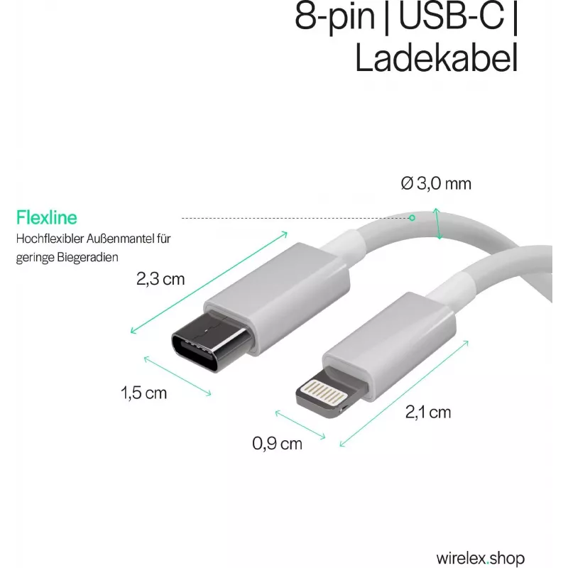 Flexline USB-C auf Lightning PD Ladekabel 2m Weiß FL31-13053