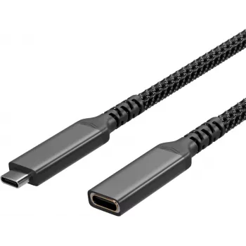 S CONN Flexline USB-C Verlängerungskabel, USB-C Stecker auf USB-C Buchse, USB 3.2 Gen 2, 100W PD, 4K@60Hz, Textil ummantelt, 1,5m, Schwarz FL31-74006