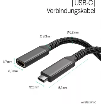 S CONN Flexline USB-C Verlängerungskabel, USB-C Stecker auf USB-C Buchse, USB 3.2 Gen 2, 100W PD, 4K@60Hz, Textil ummantelt, 1,5m, Schwarz FL31-74006