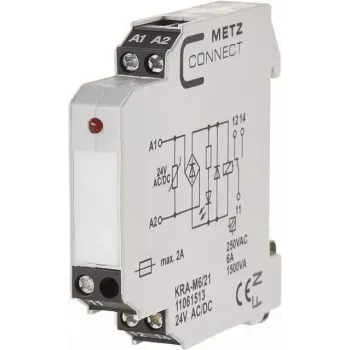 METZ CONNECT KRA-M6/21 Schnittstellenrelaismodul, Weiß, 12-24 V AC Eingang, 250 V AC Ausgang, DIN-Schienen-Montage 11061513