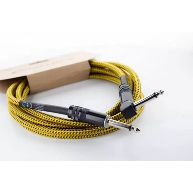 Cordial 14776 Instrumentenkabel 6,3mm Mono-Klinke auf 6,3mm Mono-Klinke, 3m, Schwarz/Gelb Textil