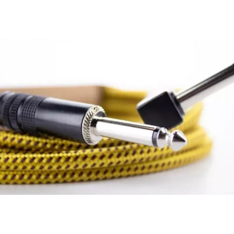 Cordial 14776 Instrumentenkabel 6,3mm Mono-Klinke auf 6,3mm Mono-Klinke, 3m, Schwarz/Gelb Textil