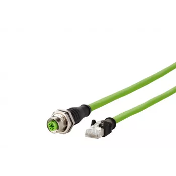 METZ CONNECT 142M4D25050 M12 Industrial Ethernet Patchkabel, CAT 5e S/UTP, 5 m, grüner PUR-Mantel, säure-/ozon-/UV-beständig, schleppkettentauglich