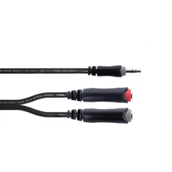 Cordial 14892 Audio-Y-Adapter-Kabel, 3,5 mm Stereo-Klinkenstecker auf zwei 6,3 mm Mono-Klinkenbuchsen, 0,3 m, schwarzes PVC