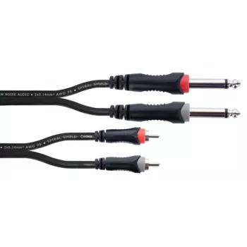 Cordial 14841 Audio-Verbindungskabel 2x 6,3mm Klinke TS Mono auf 2x RCA Stecker 3m Schwarz PVC Twin-Kabel