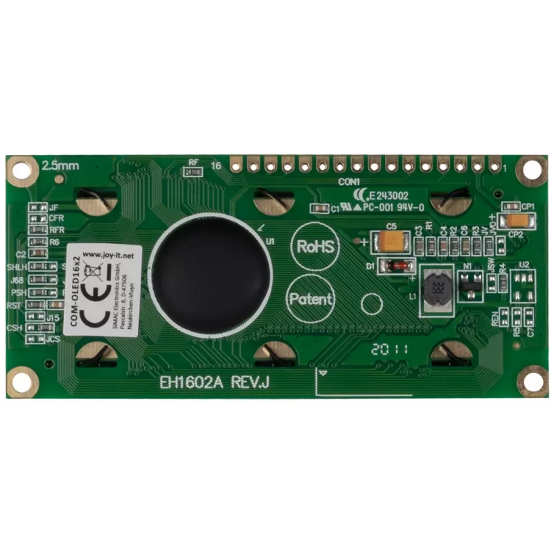 JOY-IT COM-OLED16X2 16x2 OLED Display-Modul, Weiß, I2C, SSD1306, Arduino & Raspberry Pi kompatibel
