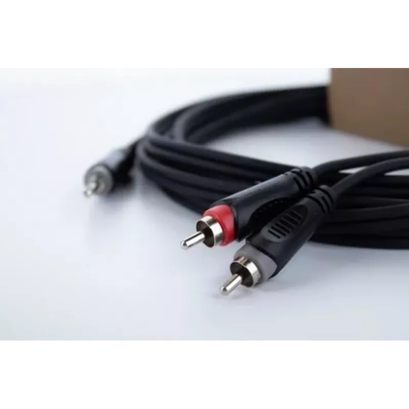 Cordial 14856 3,5-mm-Klinke auf 2x RCA Audio-Y-Adapterkabel, 3 m, schwarzes PVC, Zwillingskabel