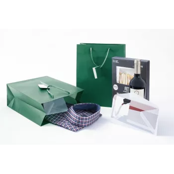 SIGEL GT500 Opalgrüne große Geschenktüte aus Papier mit Mattlack und Geschenkanhänger