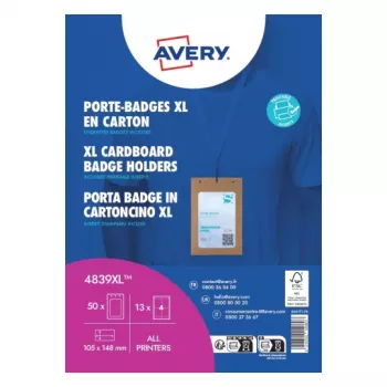 Avery 4839XL Namensschildhalter-Set mit Lanyard, A6, 105 x 148 mm, 50 Sets, blaue Lanyards