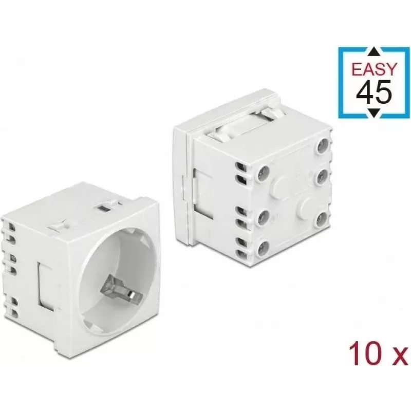 Delock Easy 45 Typ F Steckdose mit Shutter, Weiß RAL 9003, 16 A, 250 V, 10er-Pack 81324